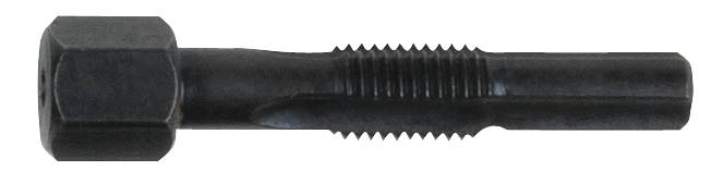 Ein schwarzer Gewindebolzen mit Sechskantkopf und mittlerem Gewindeabschnitt.