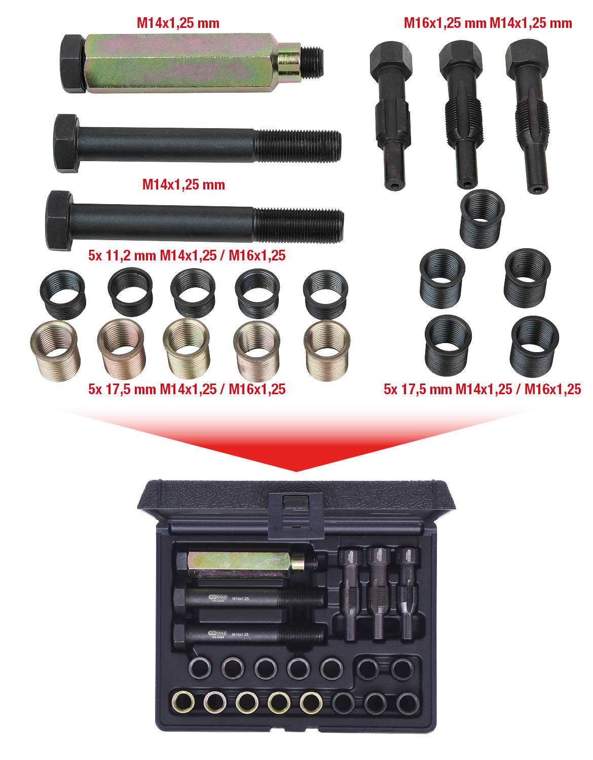 KS Tools 150.5080 THREADfix Reparatur-Satz M14x1,25 f.Zündkerzen,21-tlg
