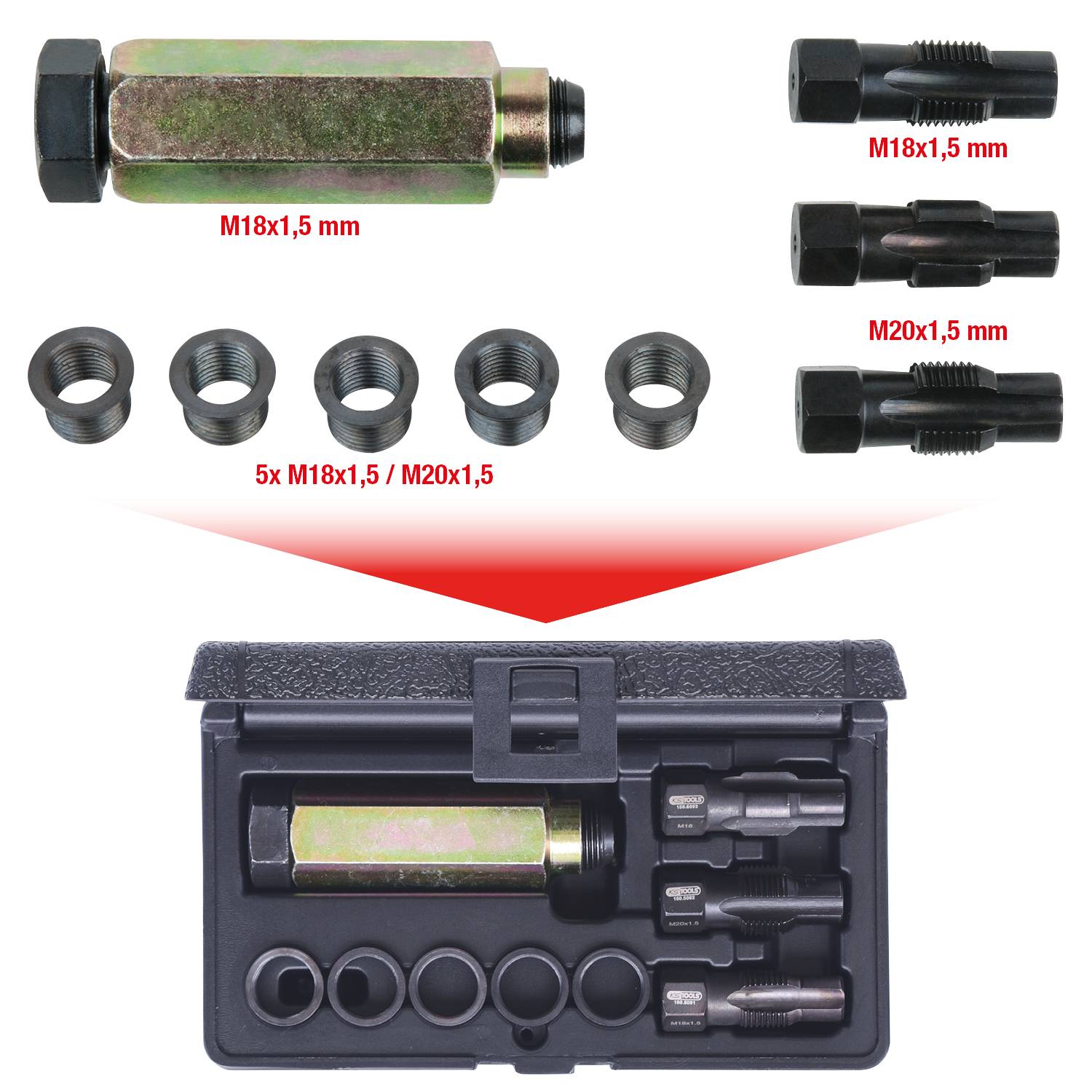 KS Tools 150.5090 THREADfix Reparatur-Satz M18x1,5 f.Lambdasonden,9-tlg