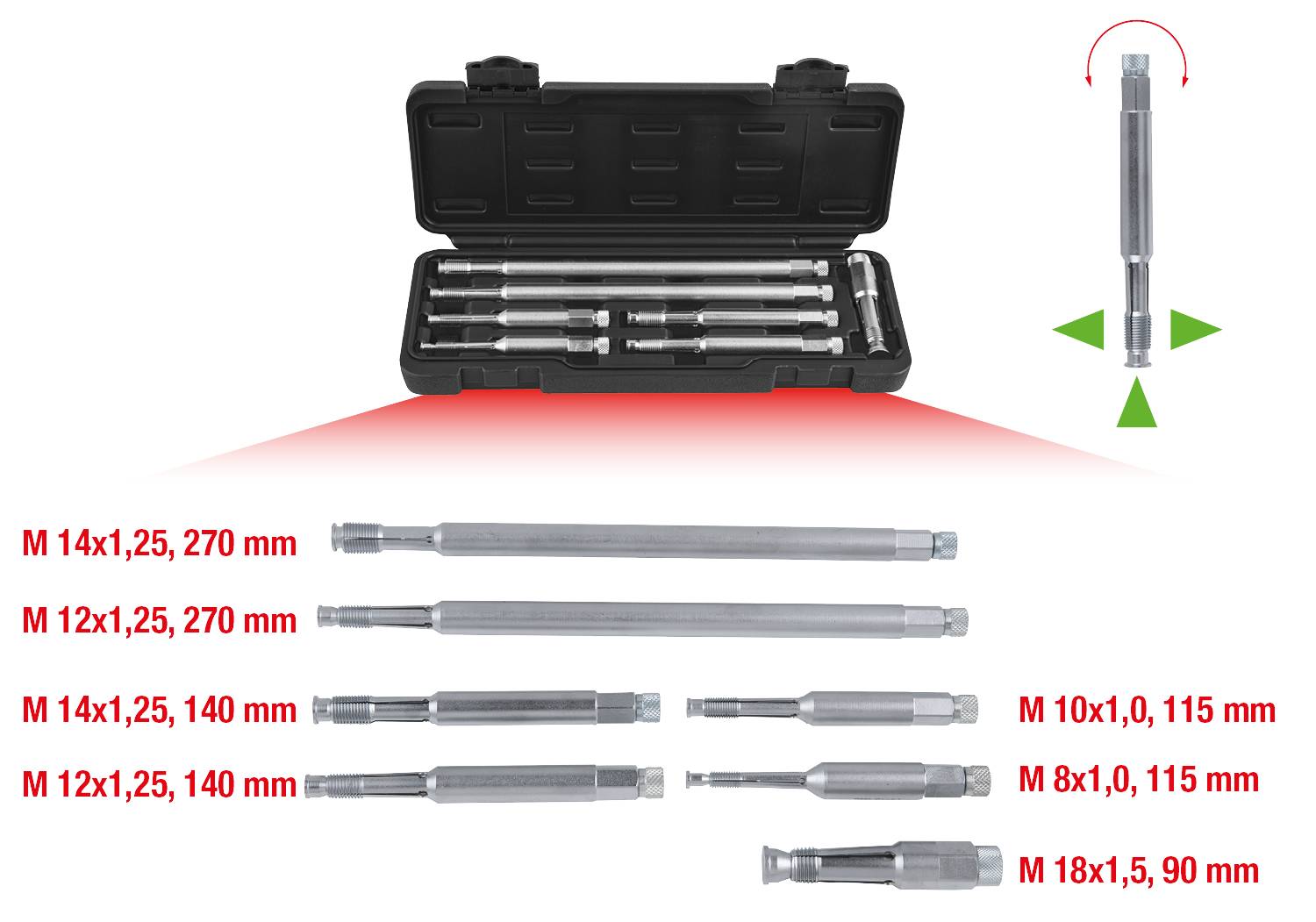 KS Tools 150.6500 Glühkerzen und Zündkerzen-Gewindeschneidwerkzeug-Satz, 7-tlg