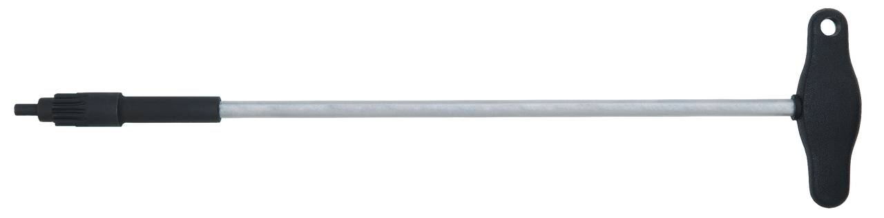 Ein silberner Fahrrad-Schnellspanner mit schwarzem Hebel und Gewinde für einfache Radmontage.