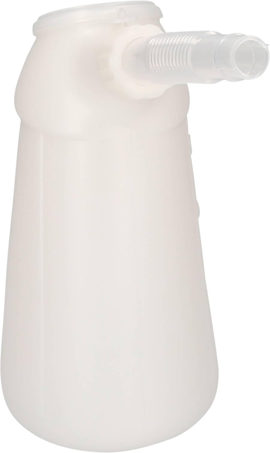 Weiße Plastikflasche mit abgewinkeltem Schnabel zur einfachen Flüssigkeitsdosierung.