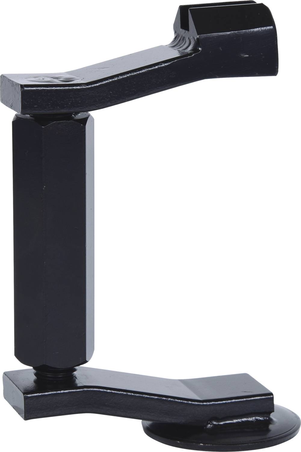 Ein schwarzer Metallständer mit verstellbarem Arm. Ideal zur sicheren Befestigung und Unterstützung von Geräten oder Ausrüstungen.