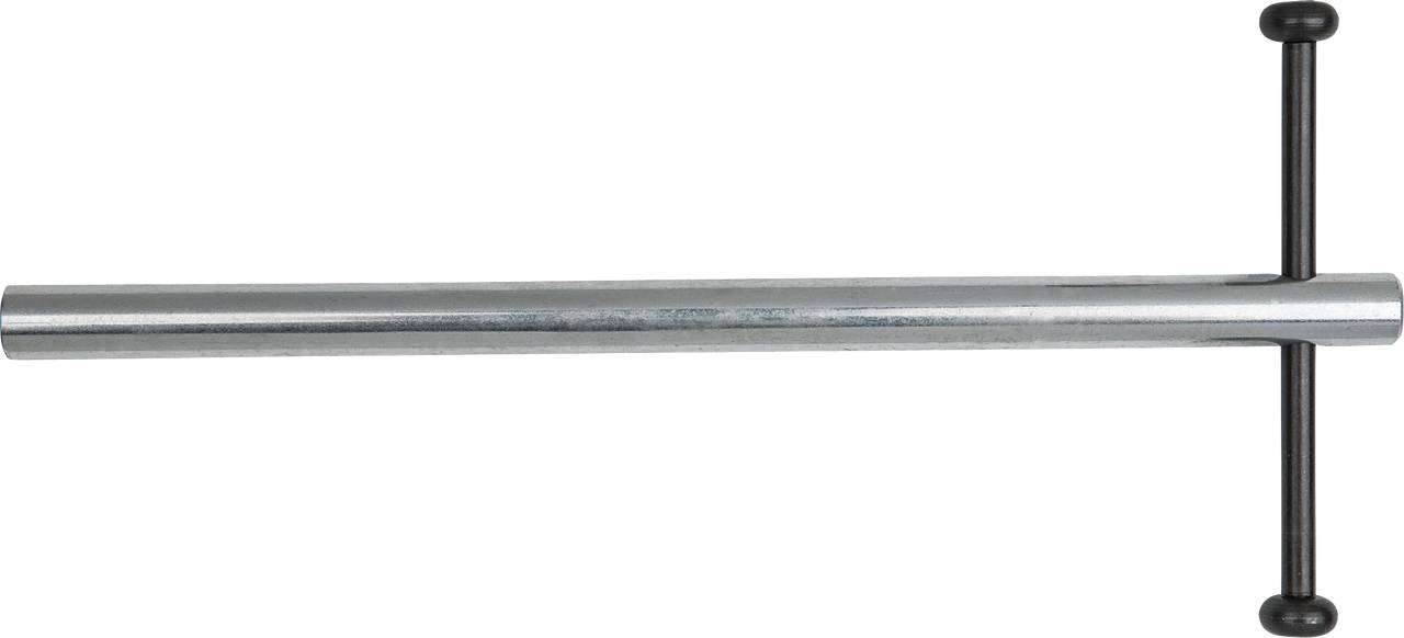 Ein silberner Metallstift mit einem T-förmigen schwarzen Griff. Verwendet zum Befestigen oder Lösen von bozener Strahlerschienen.