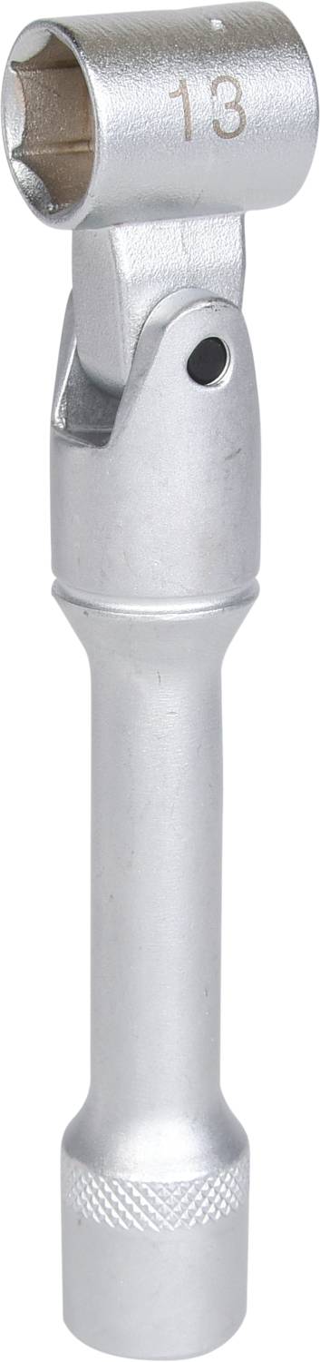 Ein Gelenkschlüssel aus Metall mit einer 13 mm Sechskantaufnahme.