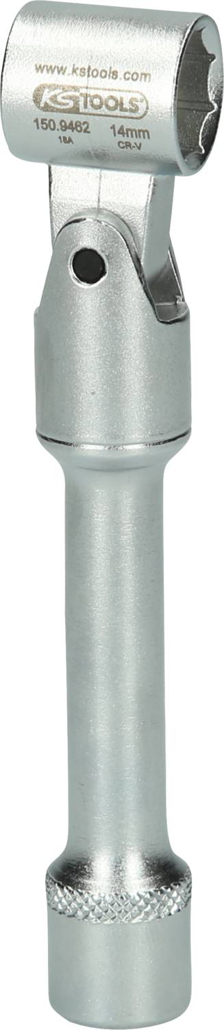 Ein Drehmomentschlüssel aus Metall, geeignet für 14mm Muttern, mit einer schwenkbaren Kopfmechanik zum einfachen Anziehen von Schrauben.