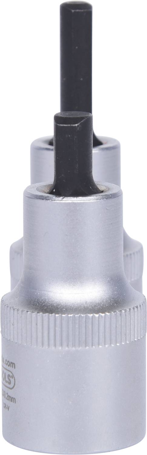 Stecknüsse mit abgeflachten Sechskantaufsätzen, stapelbar, aus Metall und in silberner Farbe. Geeignet für handwerkliche Anwendungen.