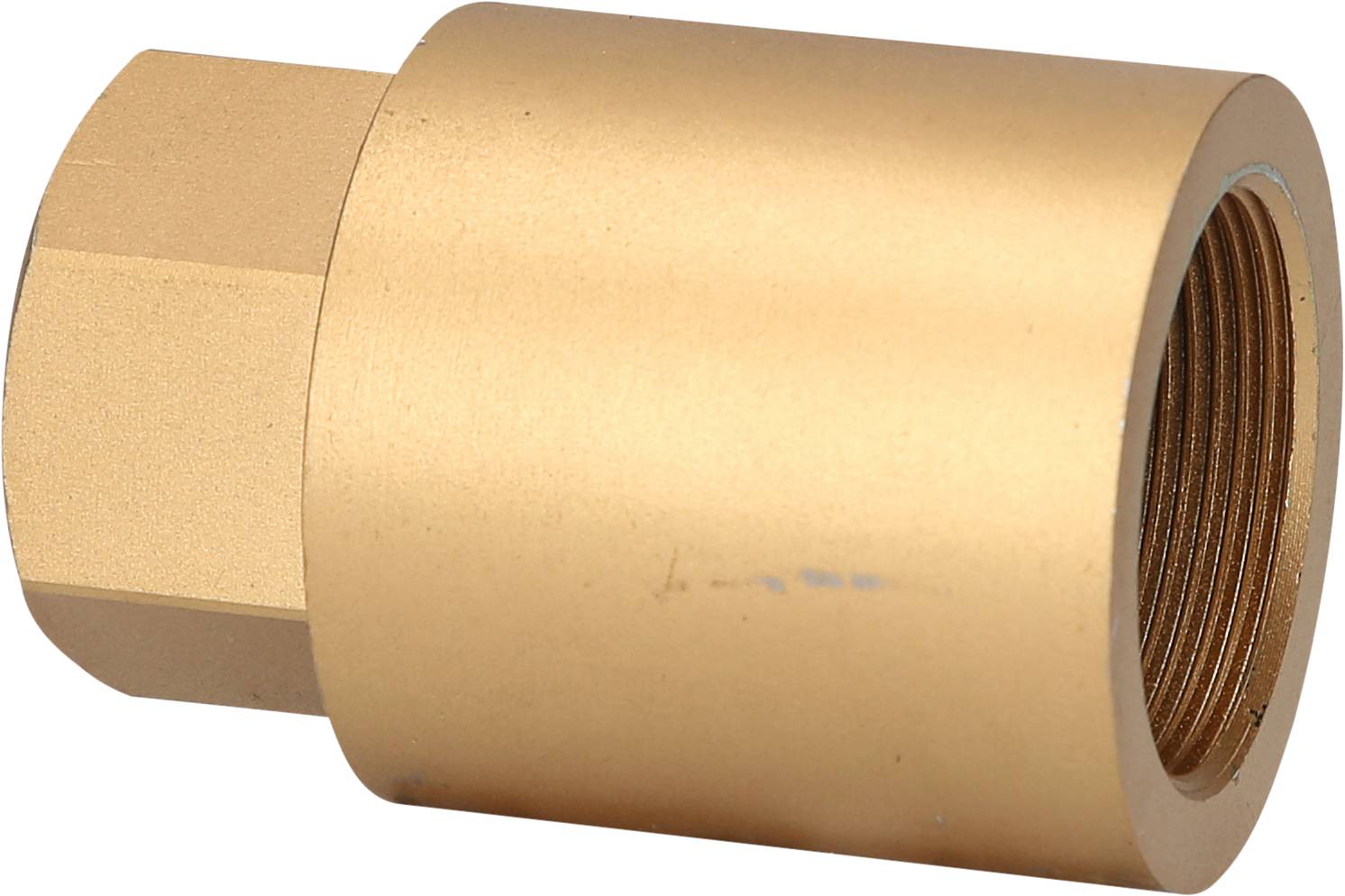 Messing-Adapter, zylindrische Form, mit einem Ende mit Innengewinde und einem Ende mit Außensechskant.