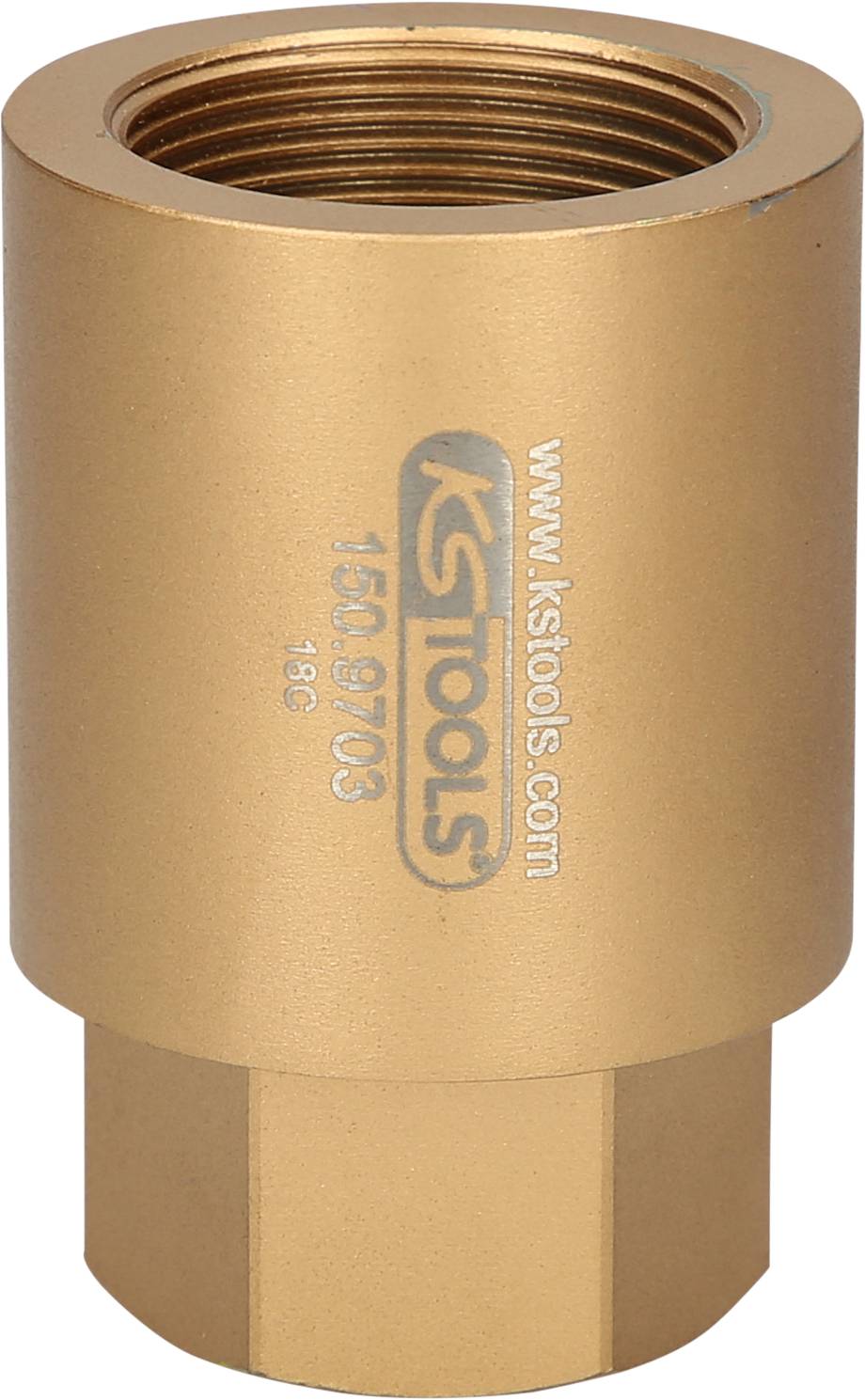 'KS Tools' Kupplung aus Messing, seitlich mit Artikelnummer und Logo bedruckt.