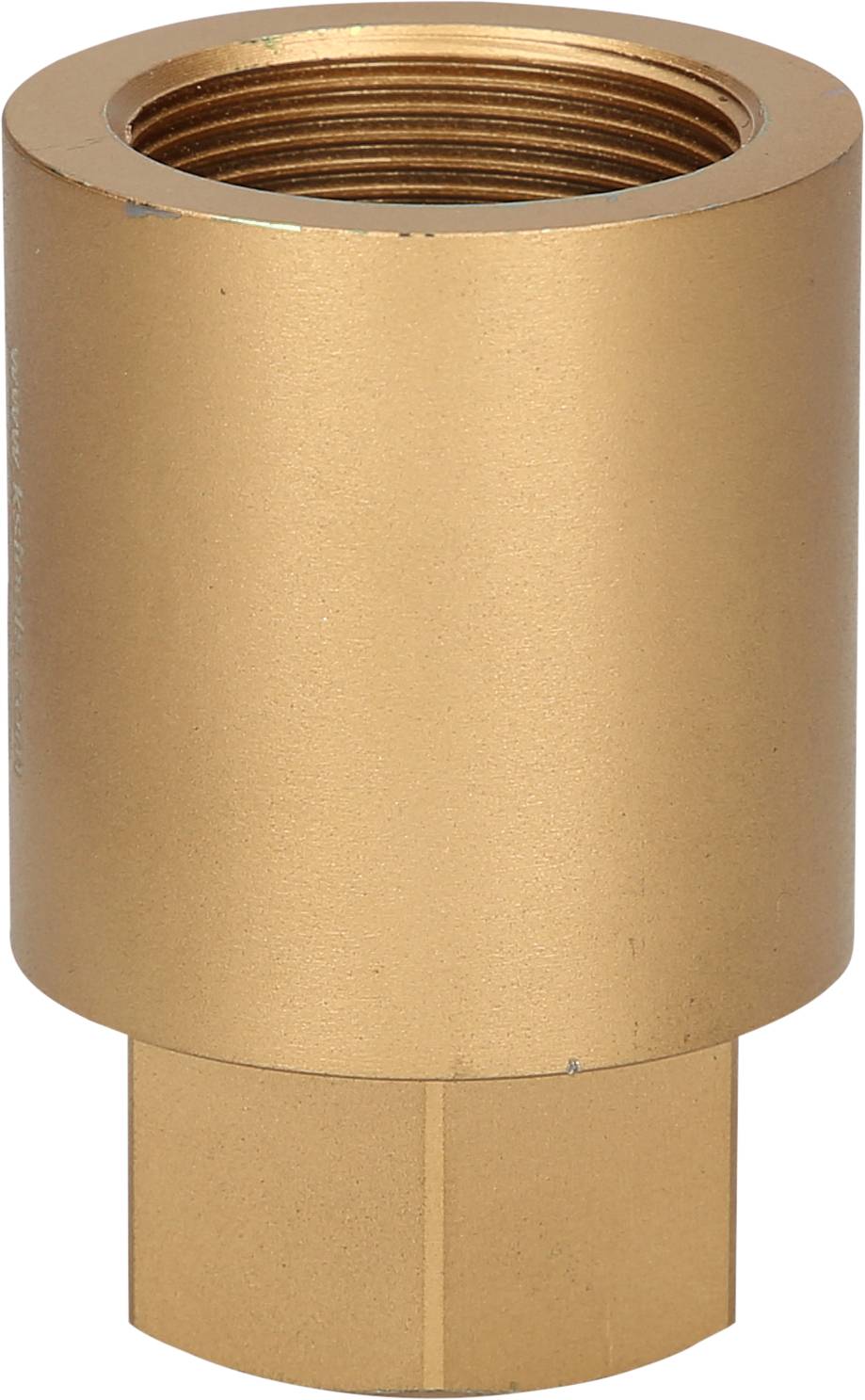 'Messing-Gewindestück' mit zylindrischer Form, geeignet für Rohrverbindungen. Goldene Farbe mit glatter Oberfläche, keine sichtbaren Markierungen.