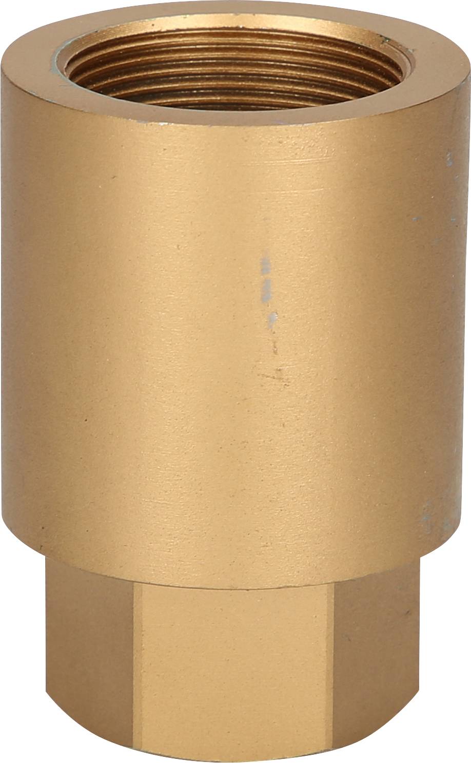 Messing-Ventiladapter mit Innengewinde, zylindrische Form, mattgoldene Oberfläche, für Rohranschluss.