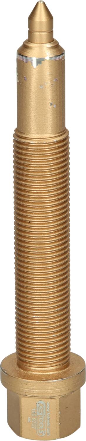 Ein zylindrisches, metallisches Bauteil mit Gewinde dient als Düsenspitzeneinsatz oder Verbindungsstück.