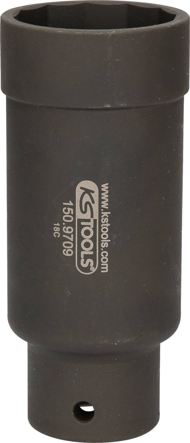 Eine schwarze Stecknuss von KS Tools mit der Modellnummer 150.9709, geeignet für kraftbetriebene Anwendungen.