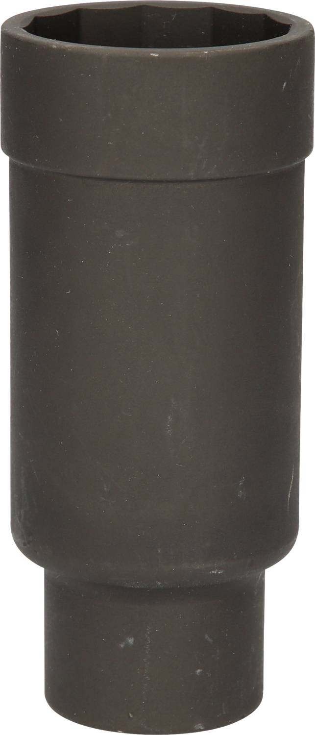 Schwarze, zylindrische Hülse aus Metall, wahrscheinlich ein Werkzeugaufsatz.