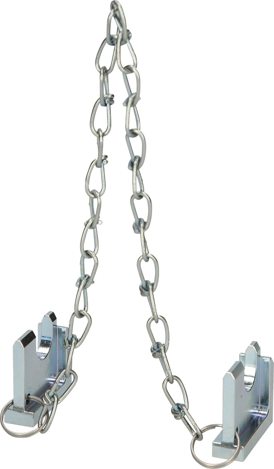 Metallkette mit zwei Haken, verbunden an beiden Enden. Wird möglicherweise zum Fixieren oder Sichern von Gegenständen verwendet.