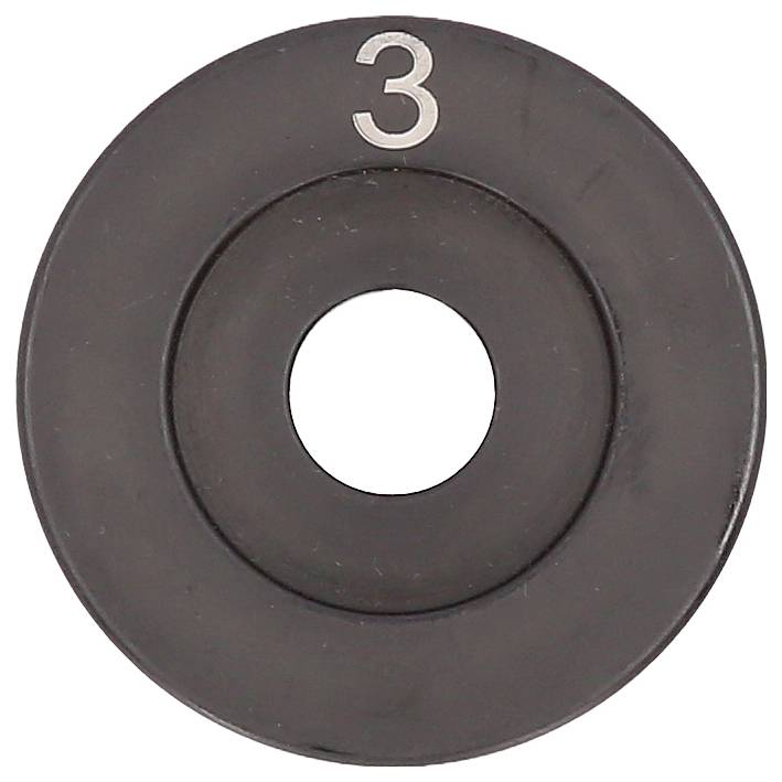 Schwarze Gewichtscheibe mit der Markierung „3