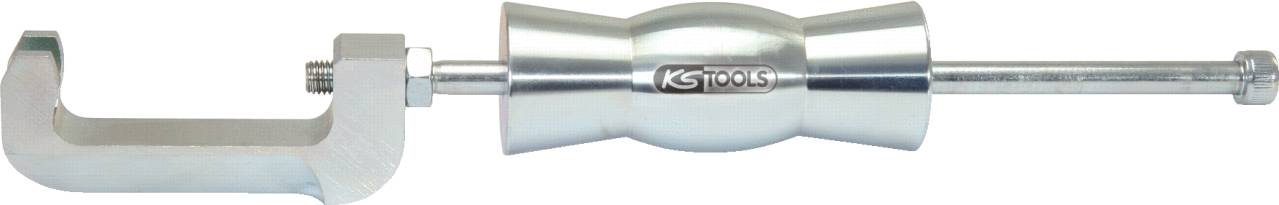 Ein metallisches Abzieherwerkzeug mit KG-Tools-Logo, bestehend aus zwei Griffen und einer Schraube zur sicheren Fixierung und Entfernung von Bauteilen.