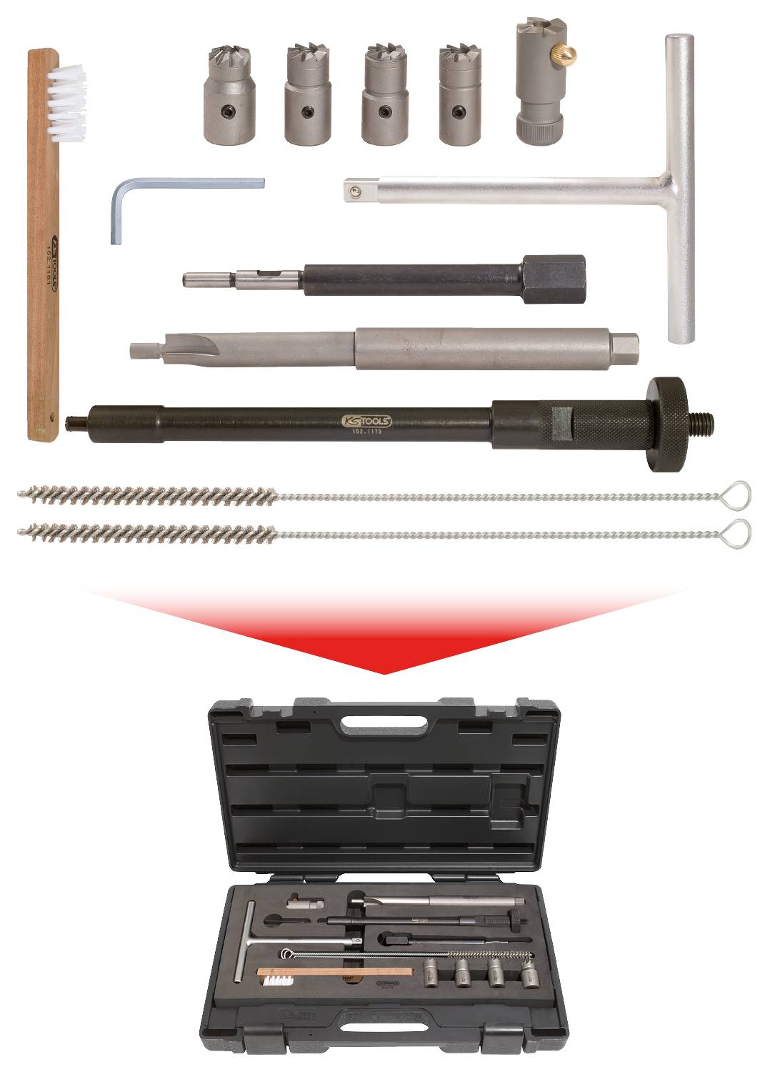 KS Tools 152.1170 Injektoren-Dichtsitz-Reinigungs-Satz, 13-tlg