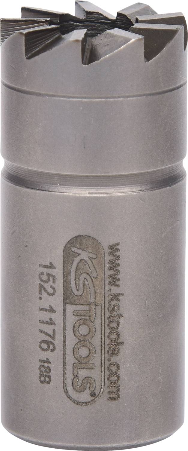 Bohrer aus Metall mit scharfen Zähnen und Herstellerlogo 'KS Tools'. Eignet sich zum Bohren in harte Materialien.