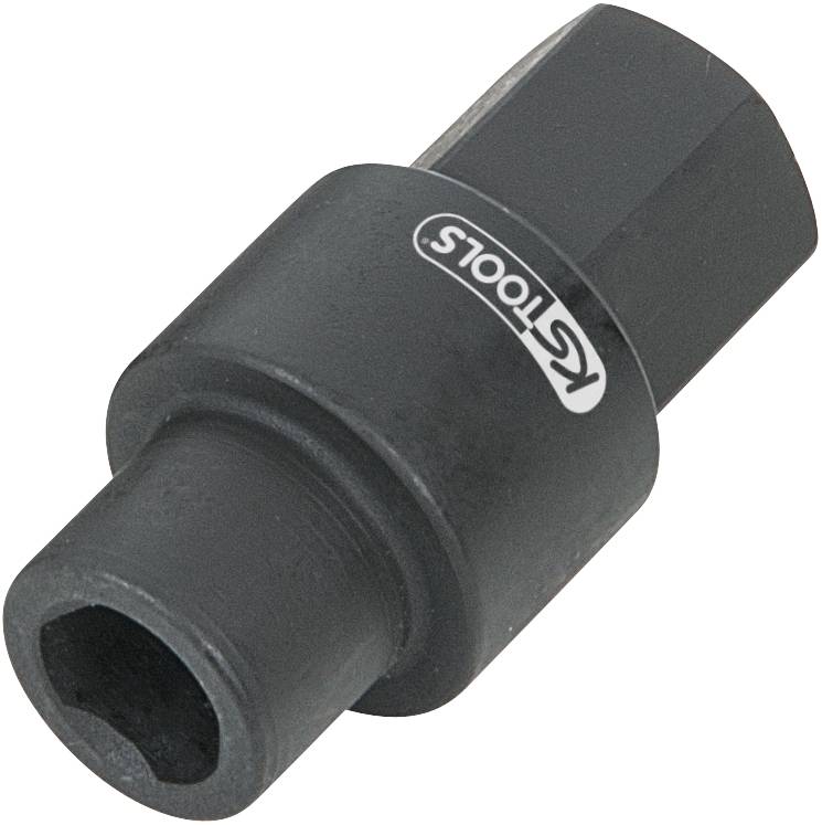 Ein schwarzer Adapter von KS Tools mit sechseckigen Enden, verwendet zum Verbinden von Werkzeugaufsätzen.