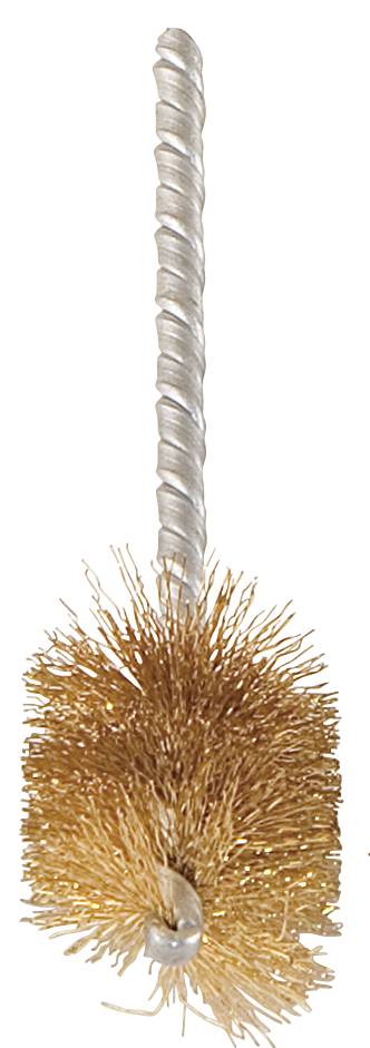 Reinigungsbürste mit langen Borsten und gedrehtem Griff, ideal zum Säubern von Rohrleitungen oder schwer zugänglichen Stellen.