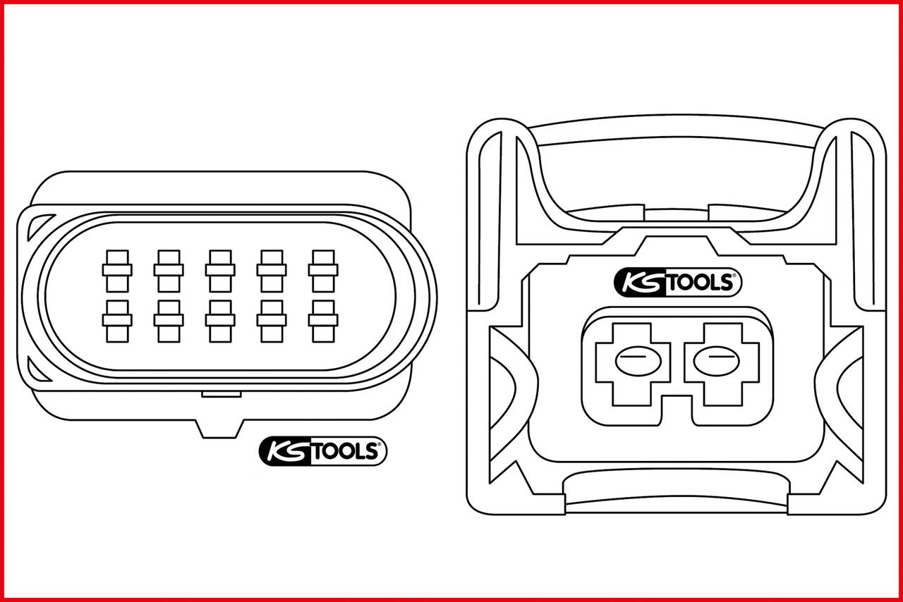 'KS TOOLS'-Adapter mit Steckverbindung und rechteckigem Design. Enthält mehrere Pins in zwei Reihen. Markierung mit 'KS TOOLS'-Logo.