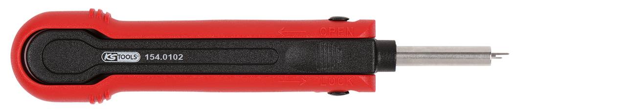 Ein roter Universal-Schraubendreher mit ausziehbarer Metallspitze. Perfekt für verschiedene Schraubarbeiten.