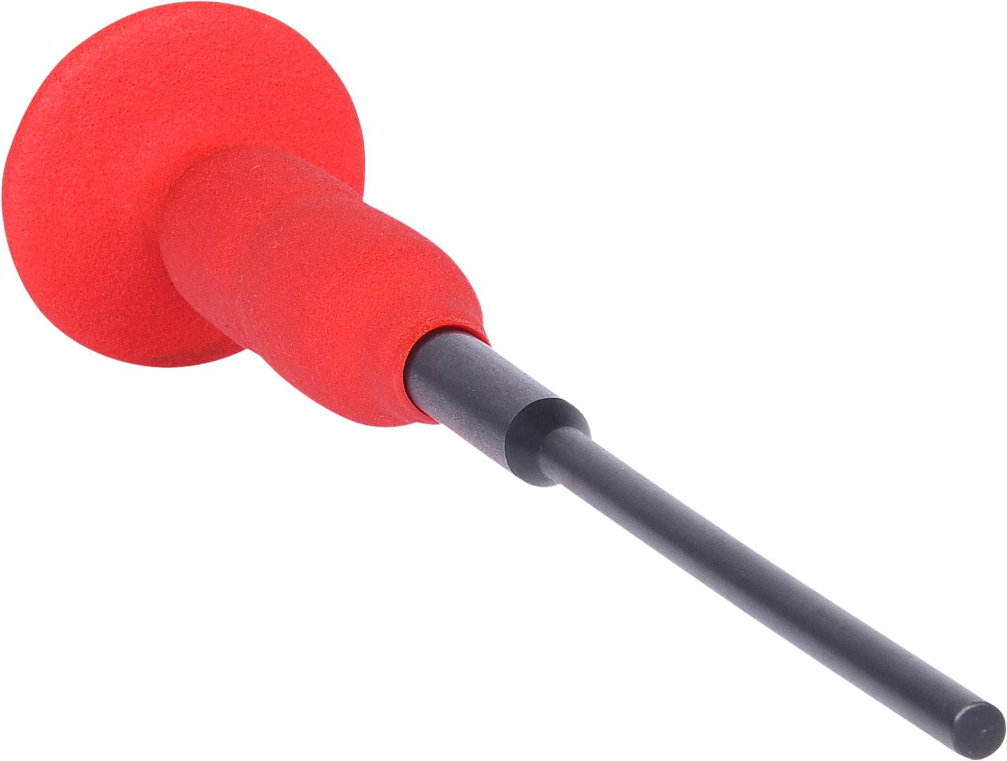 Roter Türstopper mit langem, schwarzem Griff auf weißem Hintergrund.