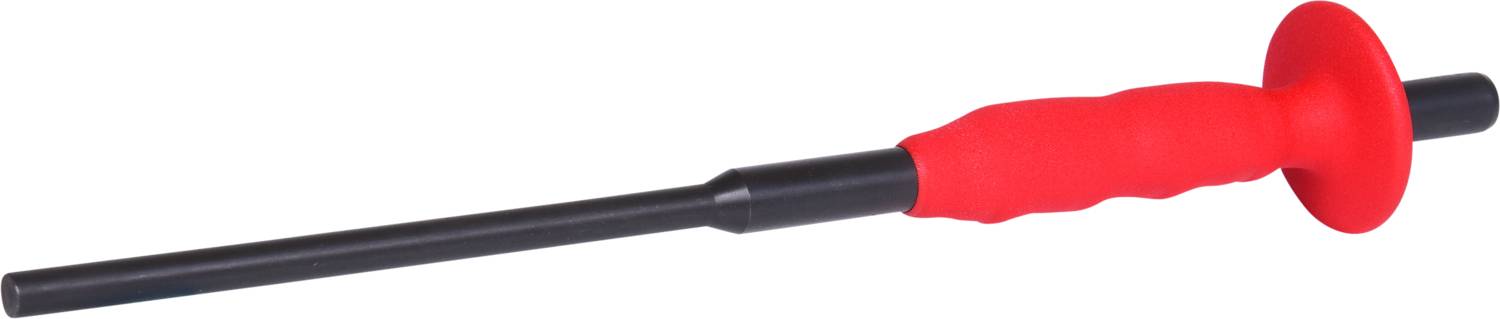 Rot-schwarzer, ergonomischer Griff mit langer, dünner Stange. Werkzeug für spezielle Anwendungen, möglicherweise im Handwerk.