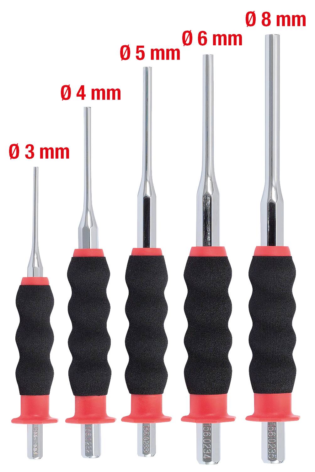 KS Tools 156.0230 Durchtreiber-Satz, CrMo, 5-tlg zylindrisch