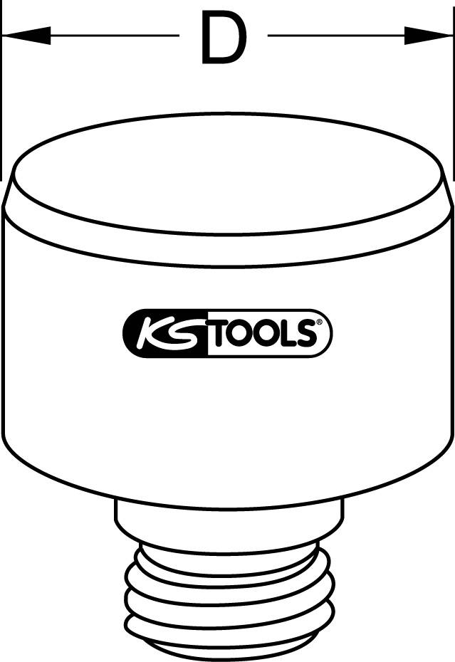 Schwarz-Weiß-Zeichnung einer KG TOOLS Knarre, oberer Teil mit Durchmesser 'D', darunter ein Gewinde.