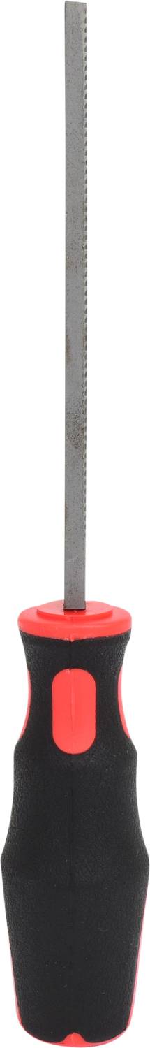 Ein Metallfeilenset mit ergonomischem, schwarz-rotem Griff, geeignet für präzises Feilen und Bearbeiten von Metallen und Holz.