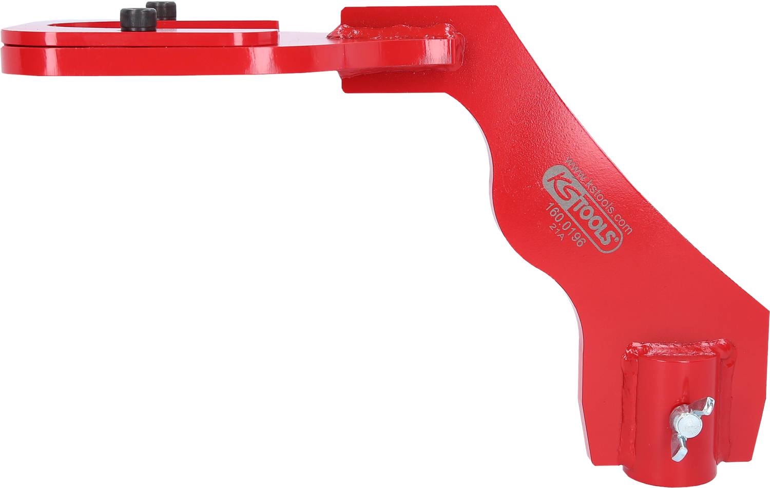 Roter Halterungsarm mit Aufschrift 'KS Tools 1/2 x 4''. Stabile Konstruktion, möglicherweise für Werkzeugbefestigung gedacht.