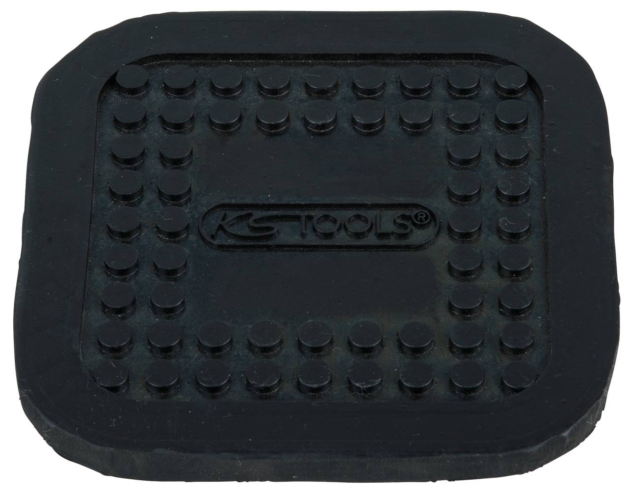 Ein quadratisches, schwarzes Gummipad mit dem eingeprägten Logo 'KS TOOLS' in der Mitte. Es hat erhabene Punkte für Griffigkeit.