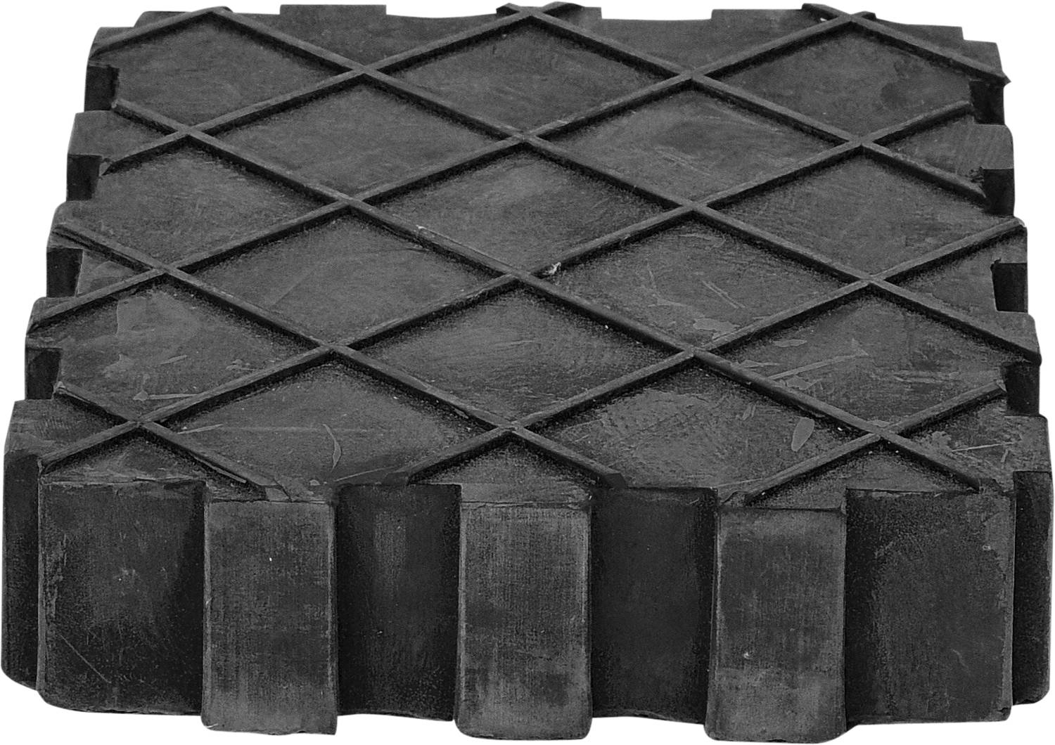 Quadratische schwarze Gummimatte mit rautenförmigem Muster, vermutlich für Anti-Rutsch-Zwecke.
