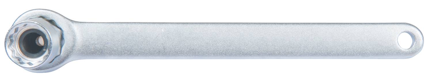 Metallschlüssel mit rundem Kopf und langem Griff, geeignet zum Festziehen von Schraubmuttern.
