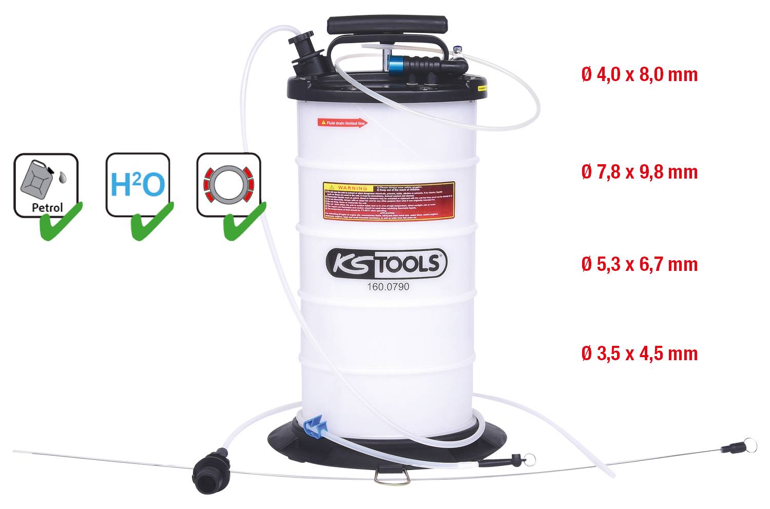 KS Tools 160.0790 Vakuum-Absaugpumpe 9,5 Liter inklusive 4 Sonden