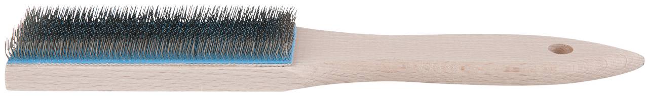 Bürste mit Holzgriff und dicken Borsten, geeignet zur Reinigung oder Pflege von Materialien.