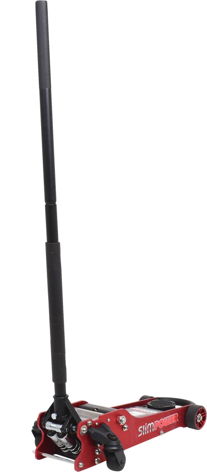 Ein roter Wagenheber mit langem Griff, geeignet zum Anheben von Fahrzeugen. Er trägt die Aufschrift 'SIP Power'.