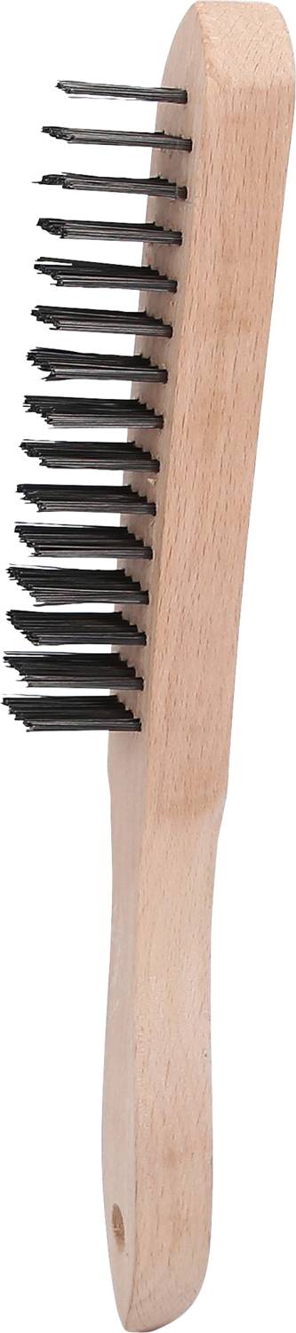 Holzgriffbürste mit schwarzen, steifen Borsten, oft für grobe Reinigung oder Metallarbeiten verwendet.