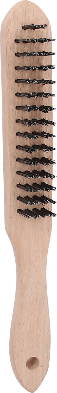 Holzbürste mit langem Griff und schwarzen Borsten, geeignet für die Reinigung von Schuhen oder Kleidung.