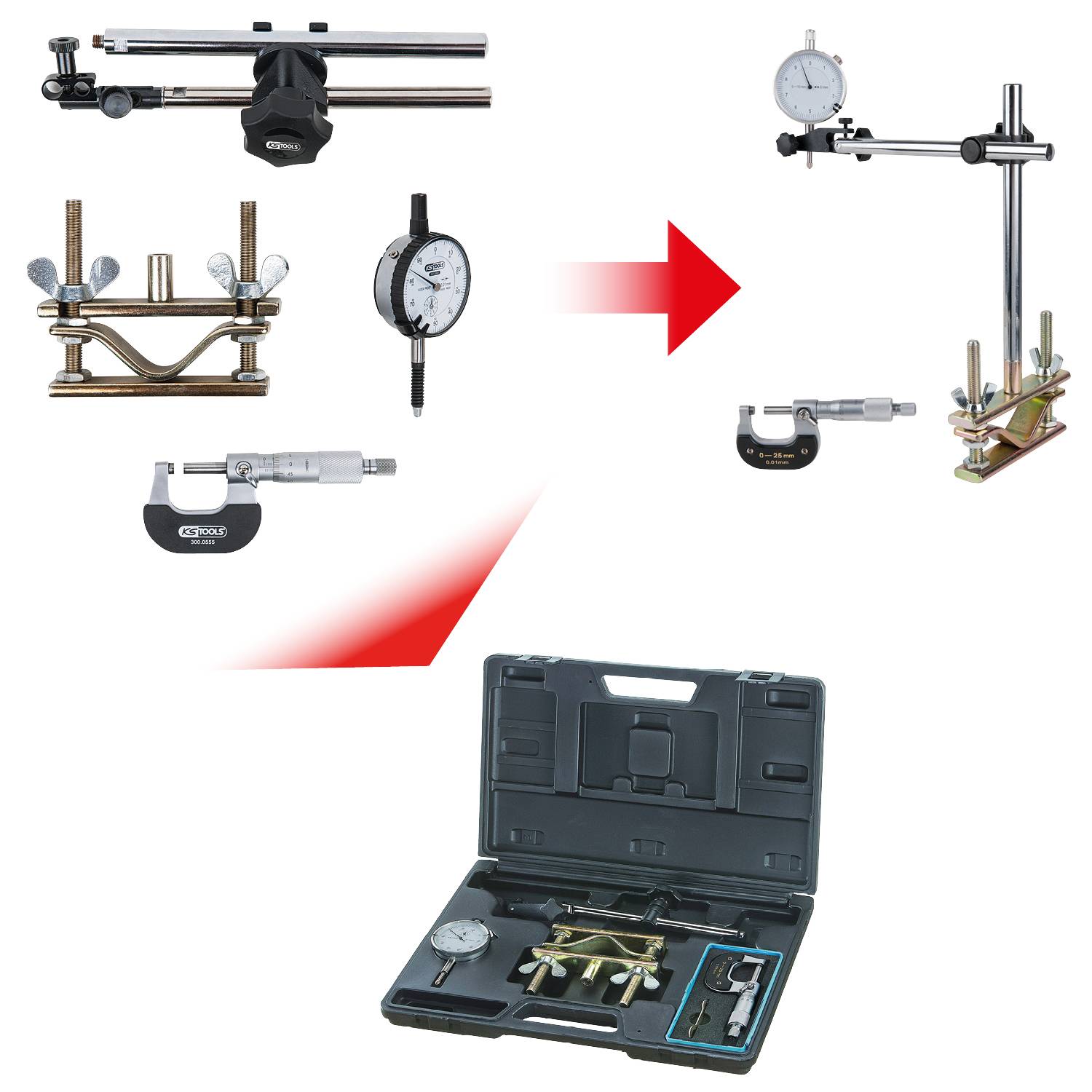 KS Tools 300.0690 Bremsscheiben-Messwerkzeug-Satz, 4-tlg