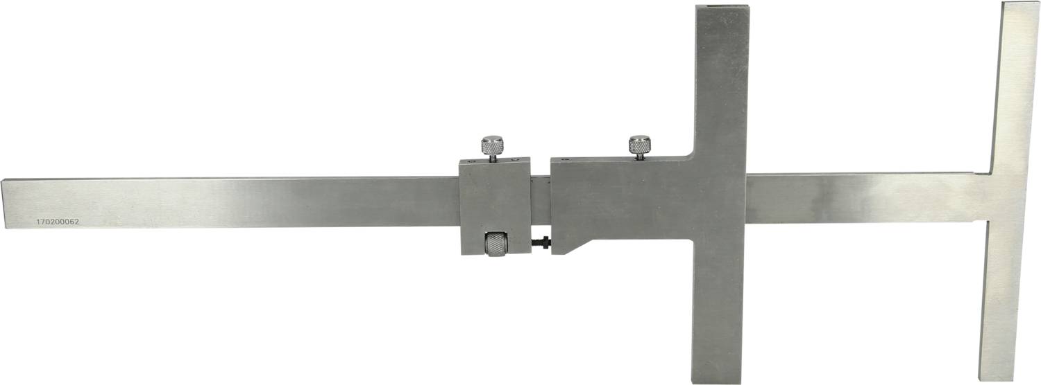 Ein Präzisions-Messgerät mit zwei rechtwinkligen Schenkeln und einer verschiebbaren Skala zur Messung innerer oder äußerer Abstände.