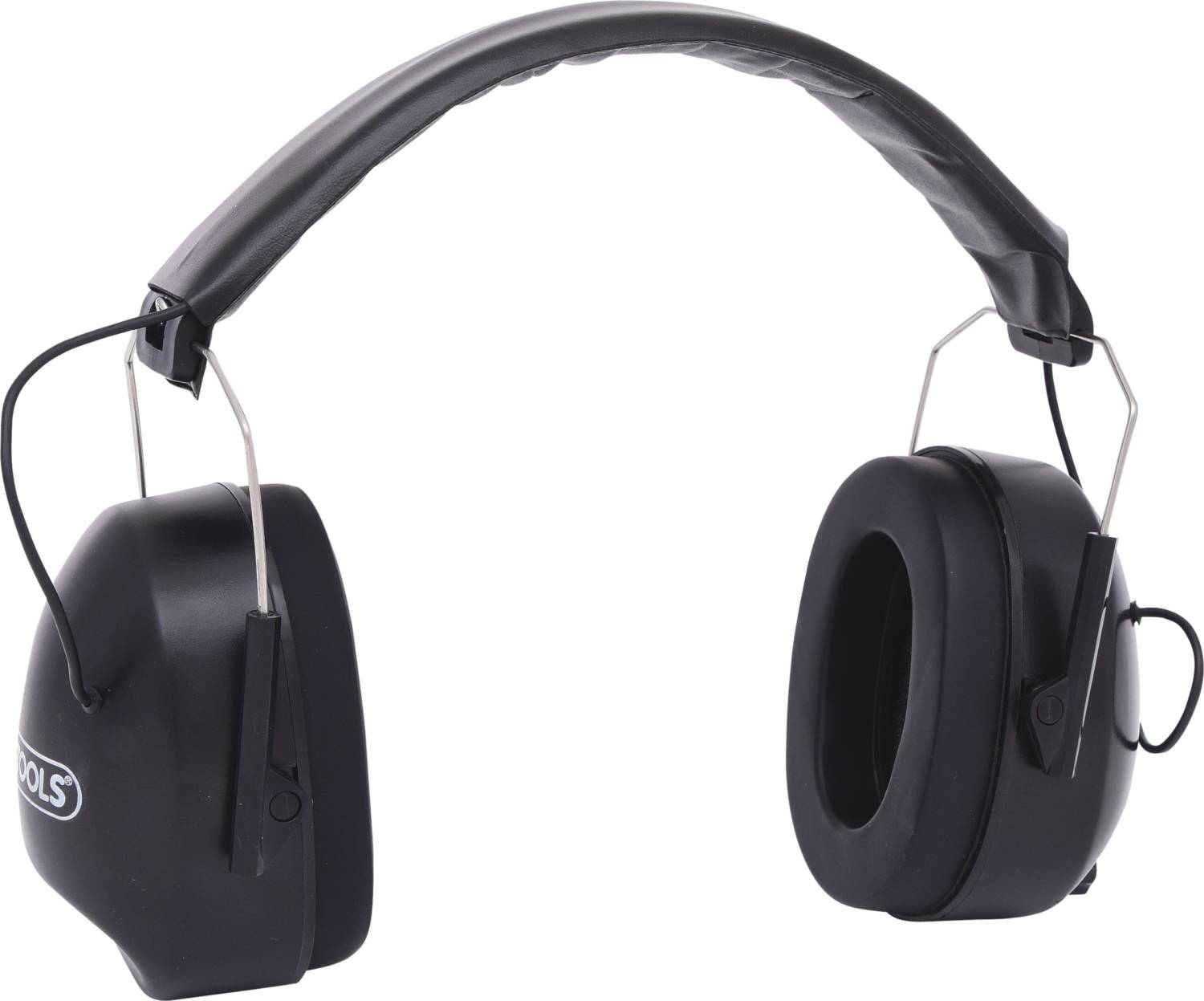 Ein schwarzer Gehörschutz mit gepolsterten Ohrmuscheln und einem verstellbaren Kopfbügel. Entworfen zur Lärmreduzierung.