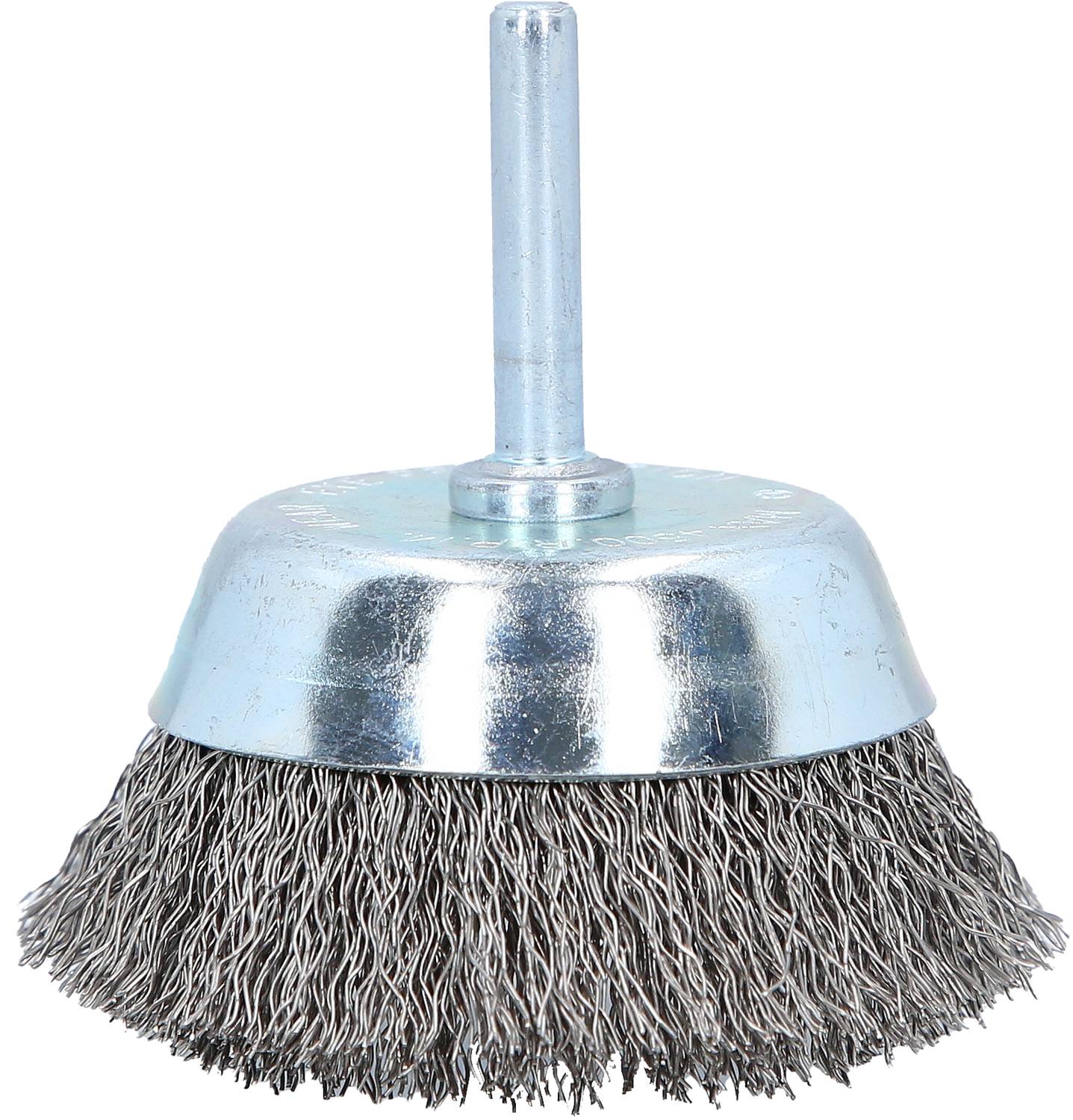 Eine metallene Rundbürste mit Borsten aus Draht, geeignet für Reinigungs- und Schleifarbeiten an Maschinen oder Werkzeugen.