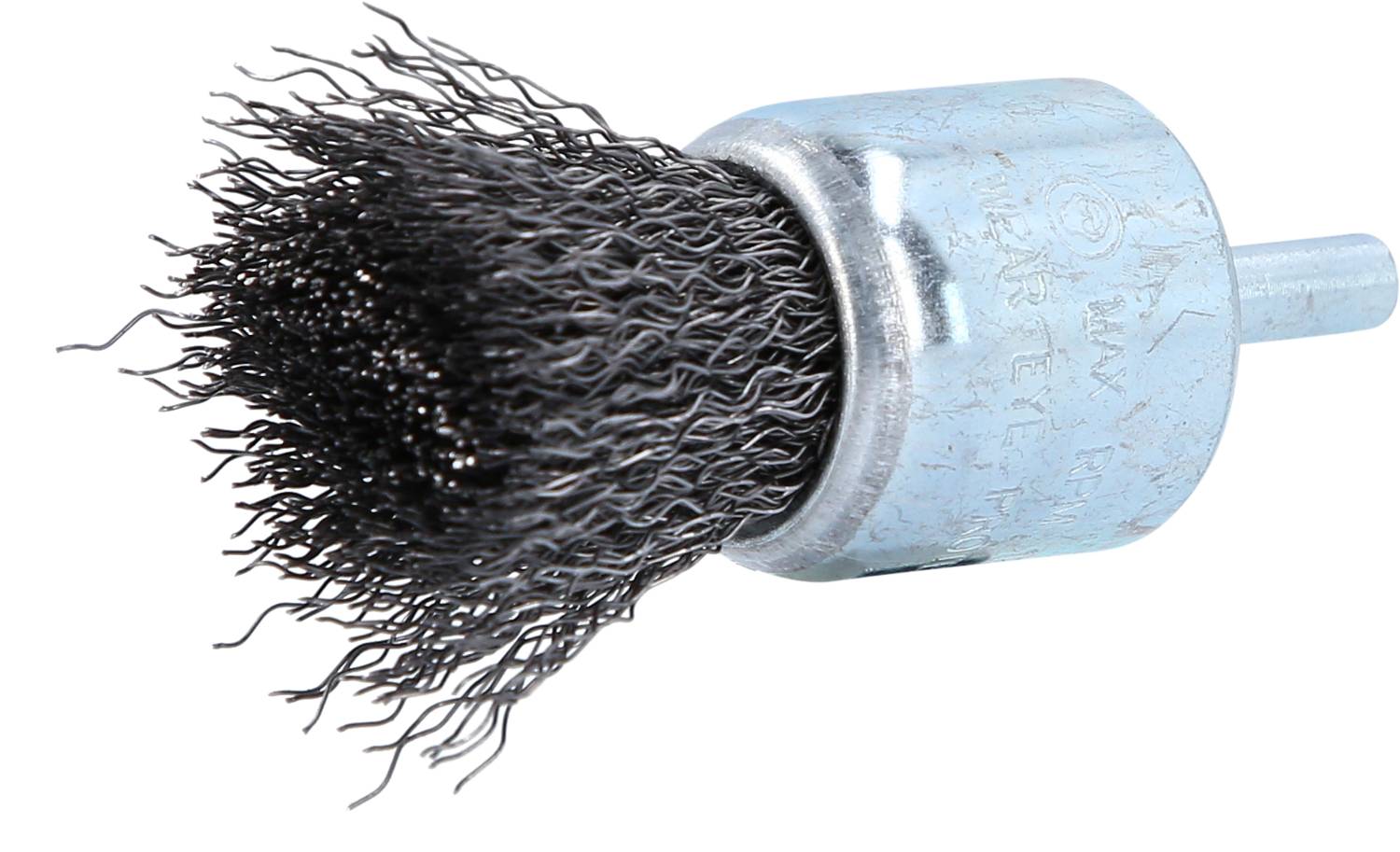 Drahtbürstenaufsatz für Bohrmaschine, zylindrische Metallbasis mit Borsten zur Reinigung oder Entfernung von Rost und Lack.