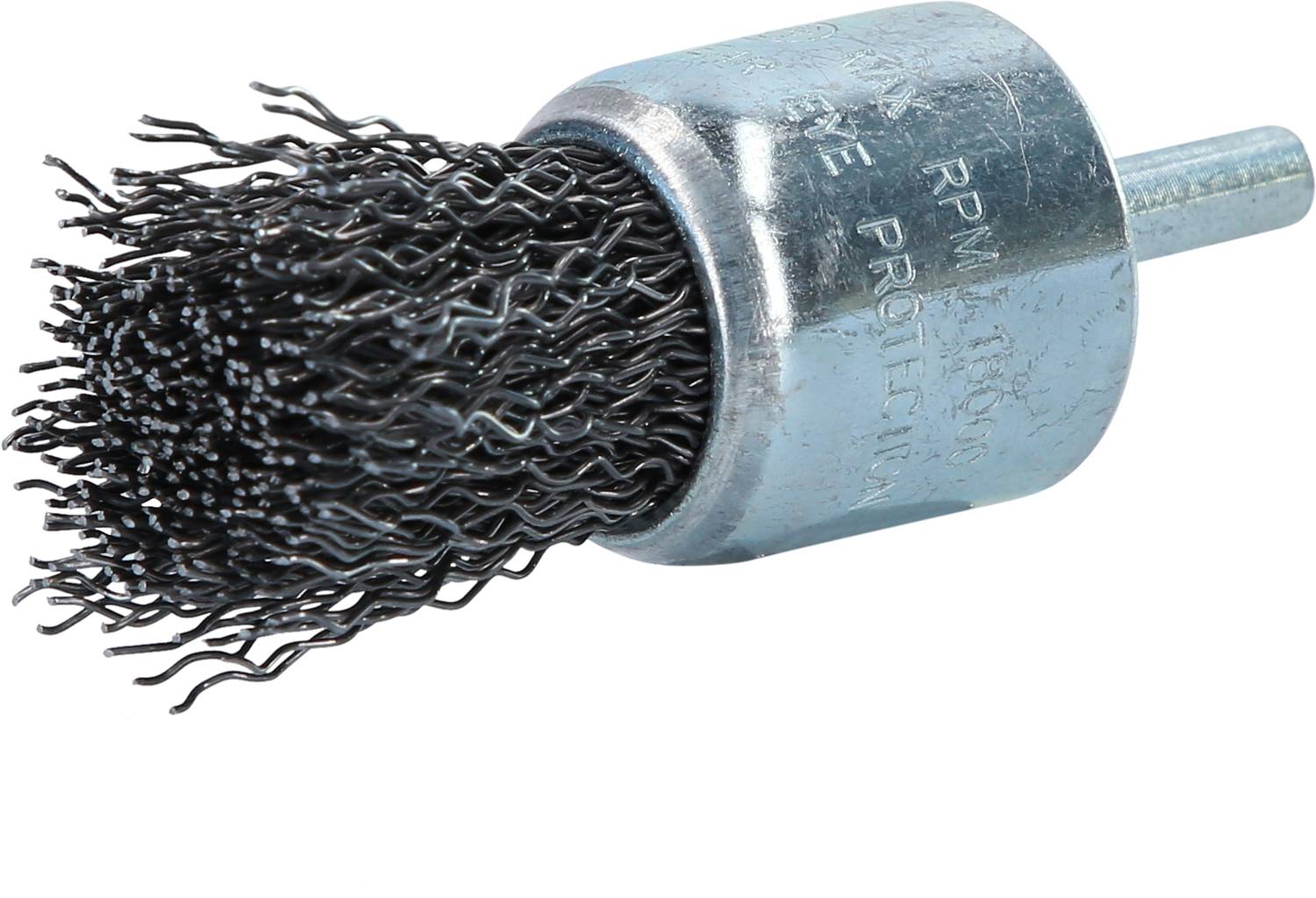 Metallbürstenaufsatz mit Drahtborsten, zylindrische Form, wird an einem Werkzeug befestigt zur Reinigung oder Rostentfernung.