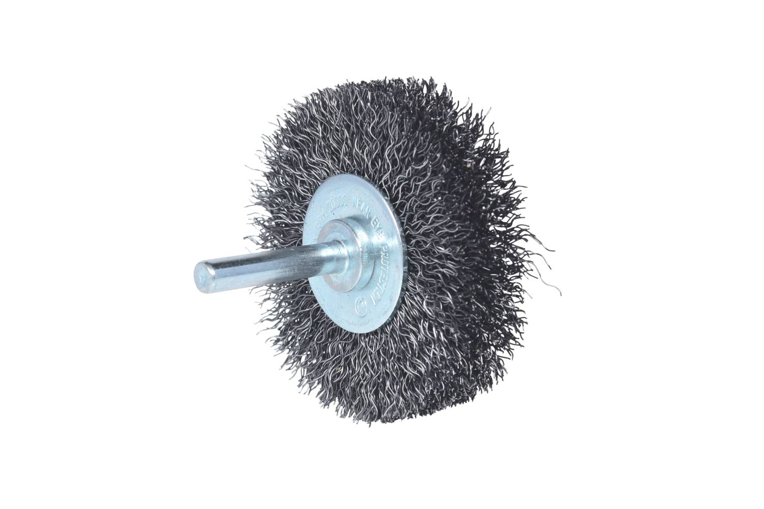 Eine rotierende Drahtbürste mit Metallborsten und einem langen Schaft, verwendet zur Oberflächenbearbeitung und Entfernung von Rost.