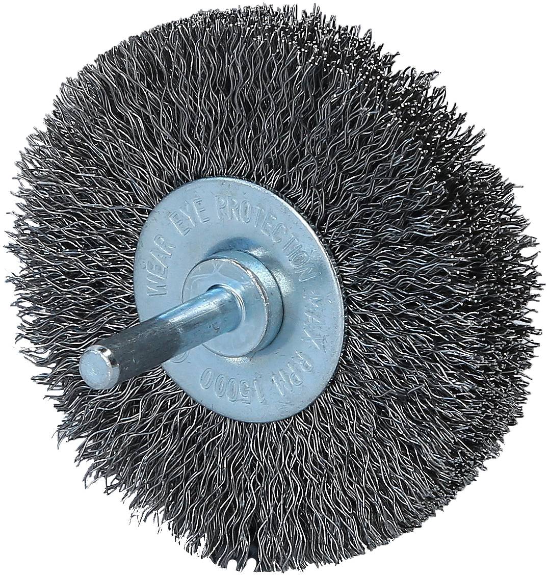 Drahtbürstenaufsatz für Bohrmaschine, geeignet zum Entfernen von Rost und Farbe auf Metalloberflächen.