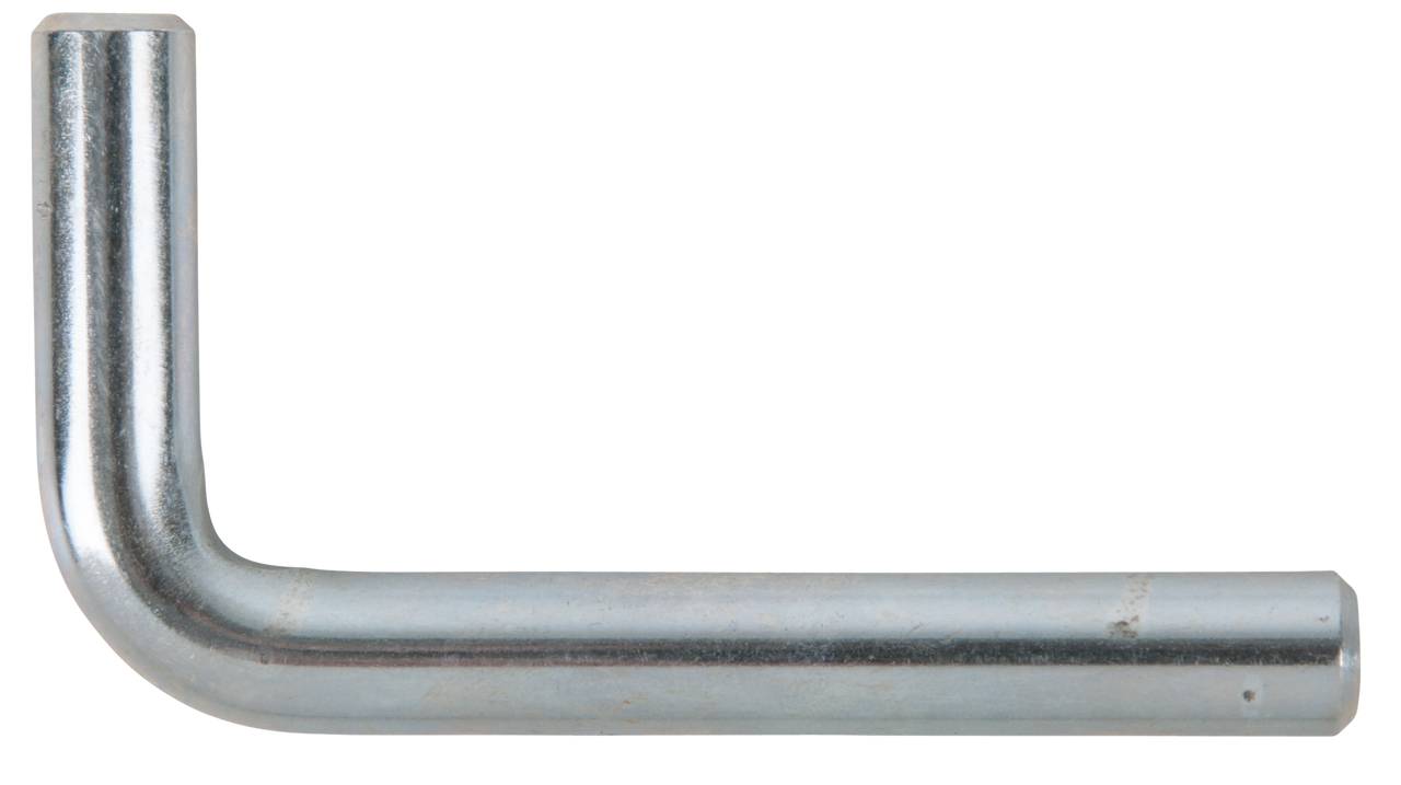 Ein L-förmiger Inbusschlüssel aus Metall, üblicherweise verwendet zum Anziehen oder Lösen von Schrauben mit Innensechskantprofil.